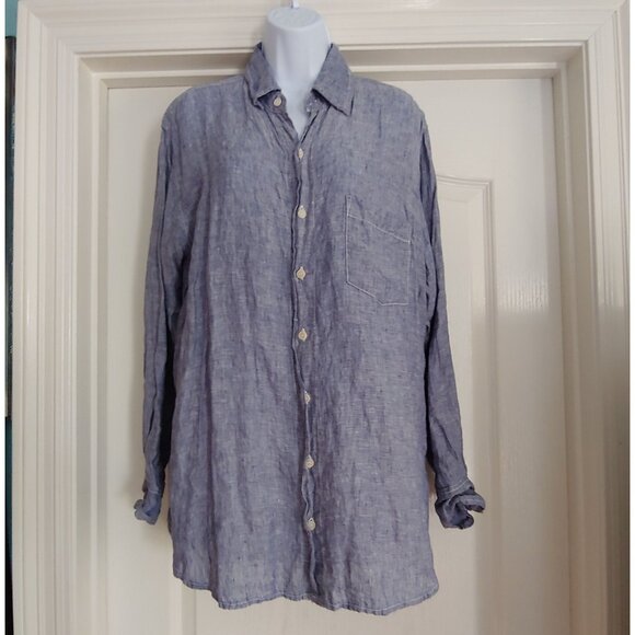 CP Shades Tops - CP Shades FP Linen Beach Coastal Cruise Resort Top M Sleeve Pocket USA Chambray